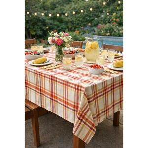 Better Homes and Gardens Red Orange Plaid Ivory Rectangle 60 x 120